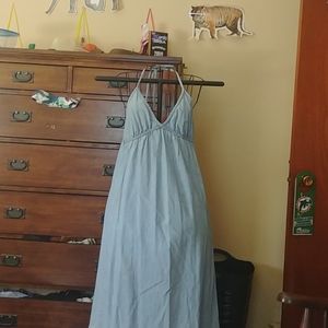 Halter top denim maxi dress